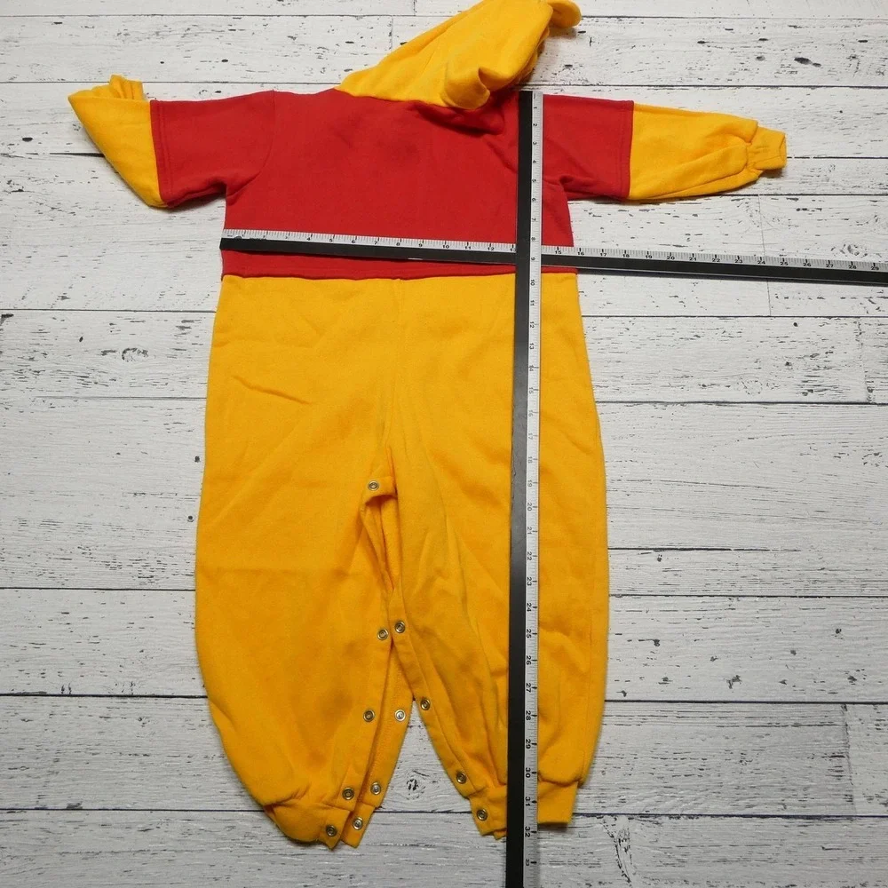 Vintage Winnie The Pooh Pajamas Toddler 4T Yellow Red Hooded Fleece One Piece